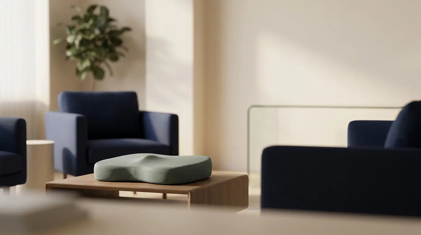 Softly blurred office lounge with ergonomic seating for PEYAKO business inquiries